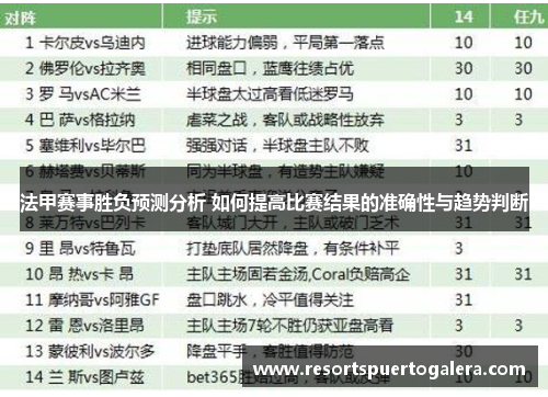 法甲赛事胜负预测分析 如何提高比赛结果的准确性与趋势判断