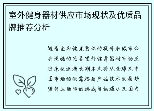室外健身器材供应市场现状及优质品牌推荐分析
