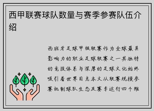 西甲联赛球队数量与赛季参赛队伍介绍
